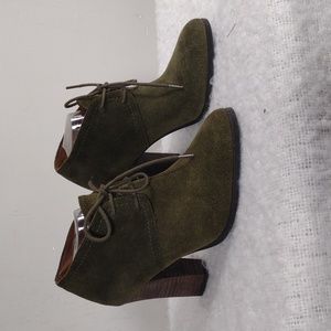 Franco Sarto Olive Green Suede Lace-Up Heel Booties